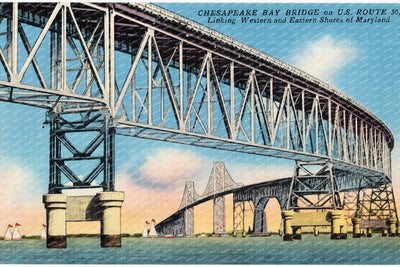Chesapeake Bay Bridge on U. S. Route 50 linking western and eastern shores of Maryland — Vintage Maryland Postcard