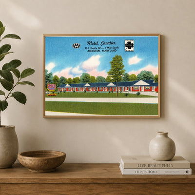 Motel Cavalier, U. S. Route 40 -- 1 mile south, Aberdeen, Maryland — Vintage Maryland Postcard