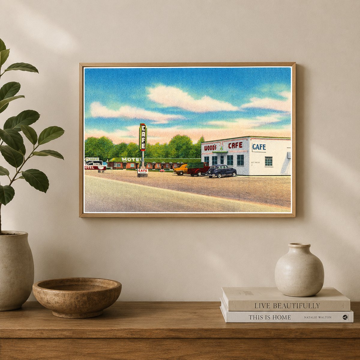 Europe, WY: Wood's Motel & Café, ultra modern and steam heat, located East Evanston, Wyoming, on Hiway 30S