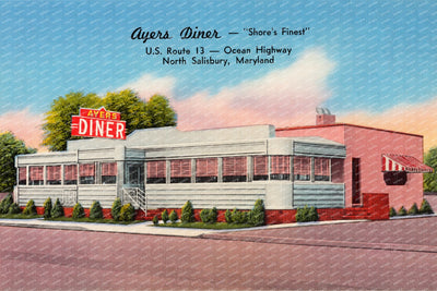 Ayers Diner -- "Shore's Finest", U. S. Route 13 -- Ocean Highway, North Salisbury, Maryland — Vintage Maryland Postcard