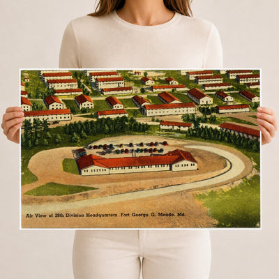 Air view of 29th Division Headquarters, Fort George G. Meade, MD — Vintage Maryland Postcard