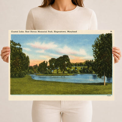 Crystal Lake, Rest Haven Memorial Park, Hagerstown, Maryland — Vintage Maryland Postcard