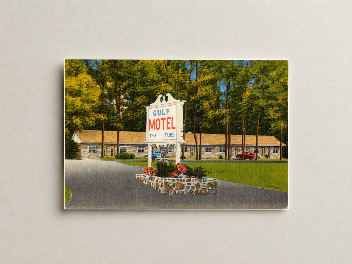 Gulf Motel, U. S. Route 1 & MD 152, 4 miles south of Bel-Air -- 18 miles north of Baltimore, Fallston, Maryland — Vintage Maryland Postcard