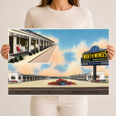 North Winds, Beach Drive... I-7/10 miles north of... Ocean City, Maryland — Vintage Maryland Postcard
