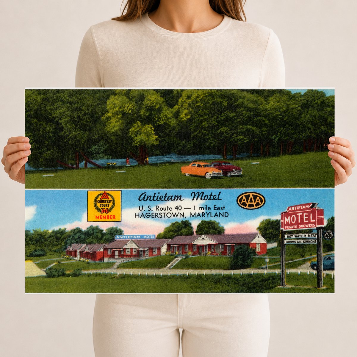 Antietam Motel, U. S. Route 40 -- 1 mile east, Hagerstown, Maryland — Vintage Maryland Postcard