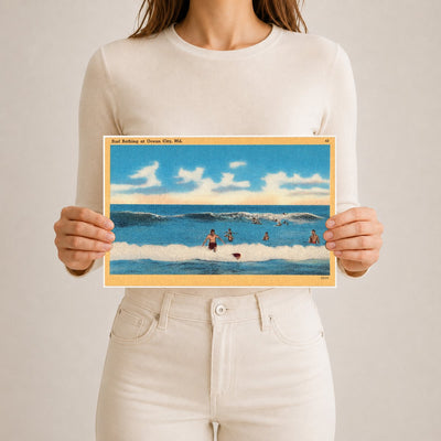 Surf bathing at Ocean City, MD — Vintage Maryland Postcard
