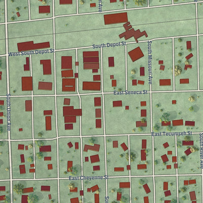 Close-up of the map of Exeter, Nebraska print showing street and building detail