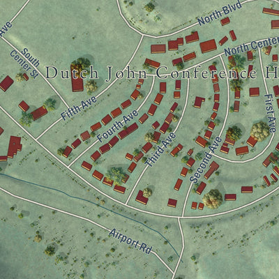 Close-up of the map of Dutch John, Utah print showing street and building detail