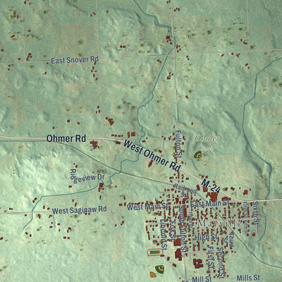 Close-up of the map of Fremont, Tuscola County, Michigan print showing street and building detail