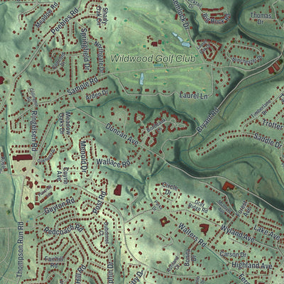 Close-up of the map of Allison Park, Pennsylvania print showing street and building detail