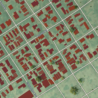 Close-up of the map of Garden District, Louisiana print showing street and building detail