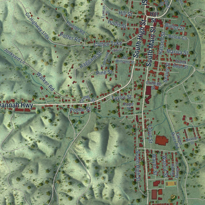 Close-up of the map of Waynesboro, Tennessee print showing street and building detail