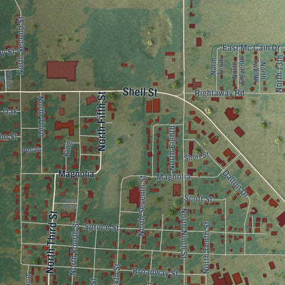 Close-up of the map of Augusta, Arkansas print showing street and building detail