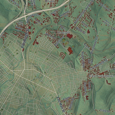 Close-up of the map of North Union, Fayette County, Pennsylvania print showing street and building detail