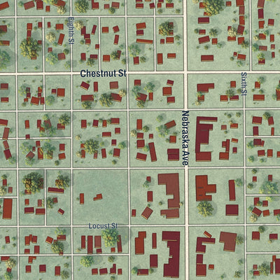 Close-up of the map of Arapahoe, Nebraska print showing street and building detail