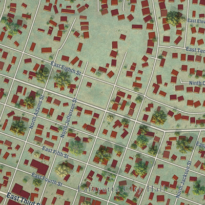 Close-up of the map of Lafayette, Oregon print showing street and building detail