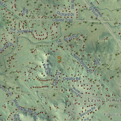 Close-up of the map of Troy, St. Croix County, Wisconsin print showing street and building detail