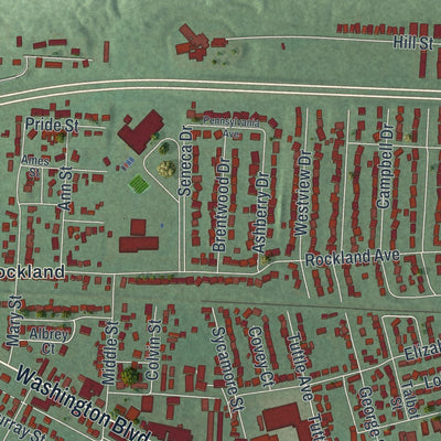 Close-up of the map of Belpre, Ohio print showing street and building detail
