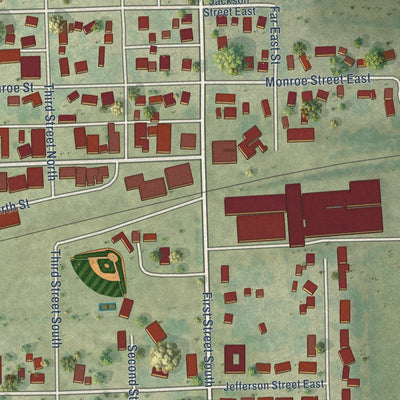 Close-up of the map of Winthrop, Iowa print showing street and building detail