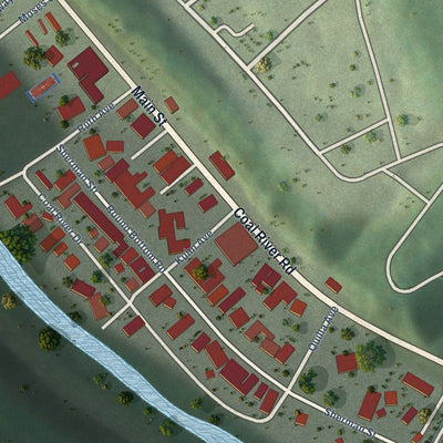 Close-up of the map of Sylvester, West Virginia print showing street and building detail