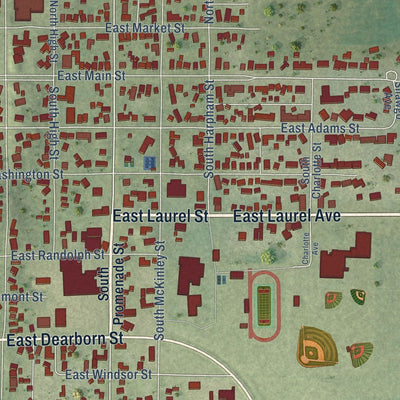 Close-up of the map of Havana, Illinois print showing street and building detail