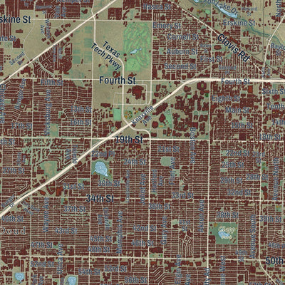 Close-up of the map of Lubbock, Texas print showing street and building detail