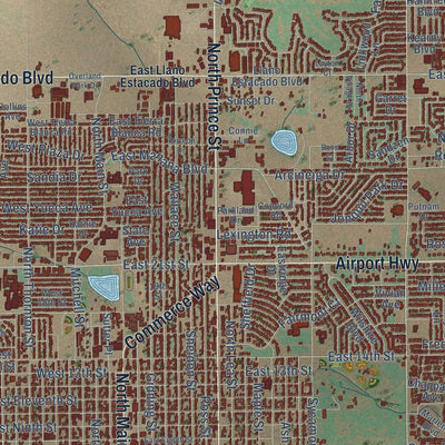 Close-up of the map of Clovis, New Mexico print showing street and building detail
