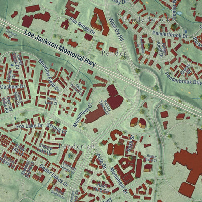 Close-up of the map of Fair Oaks, Virginia print showing street and building detail