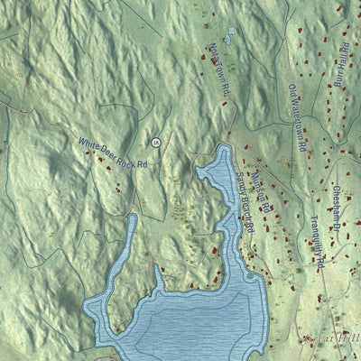 Close-up of the map of Middlebury, Connecticut print showing street and building detail