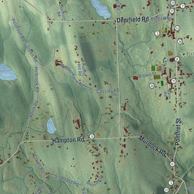 Close-up of the map of Pomfret, Connecticut print showing street and building detail