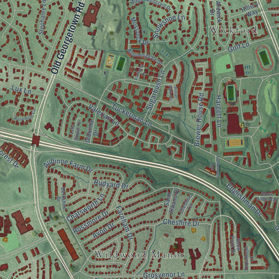 Close-up of the map of North Bethesda, Maryland print showing street and building detail