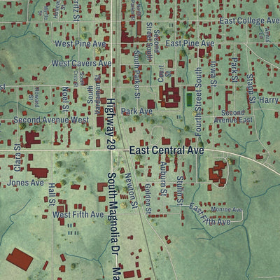 Close-up of the map of Wiggins, Mississippi print showing street and building detail