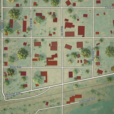 Close-up of the map of Butte, North Dakota print showing street and building detail