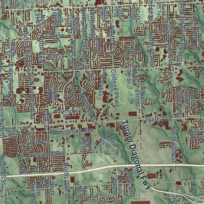 Close-up of the map of Kansas City, Kansas print showing street and building detail