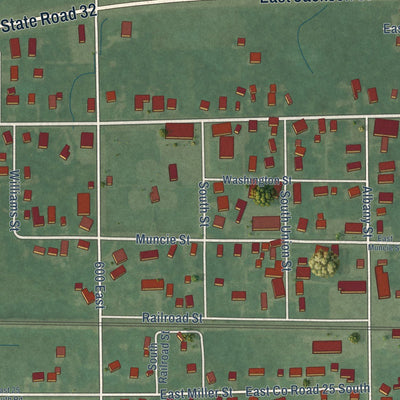 Close-up of the map of Selma, Indiana print showing street and building detail