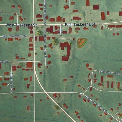 Close-up of the map of Hayneville, Alabama print showing street and building detail