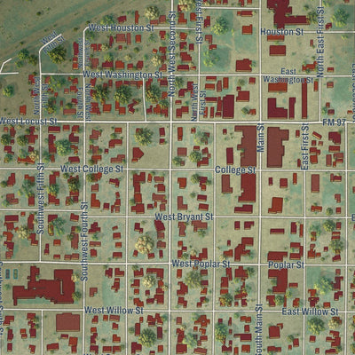 Close-up of the map of Lockney, Texas print showing street and building detail