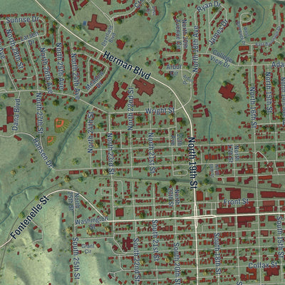Close-up of the map of Blair, Nebraska print showing street and building detail