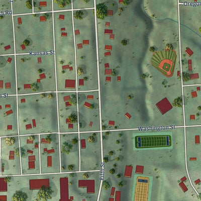 Close-up of the map of Peru, Nebraska print showing street and building detail