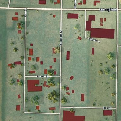 Close-up of the map of Avilla, Missouri print showing street and building detail