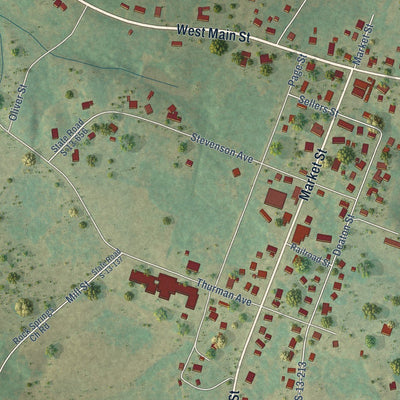 Close-up of the map of Ruby, South Carolina print showing street and building detail