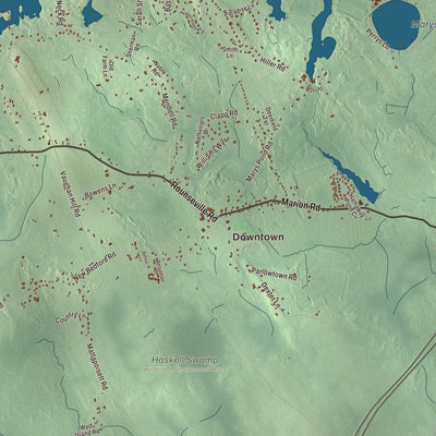 Close-up of the map of Rochester, Massachusetts print showing streets and neighborhoods