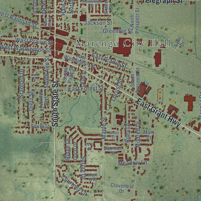 Close-up of the map of Marengo, Illinois print showing street and building detail