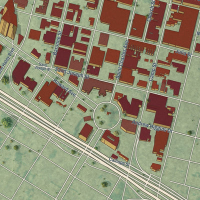 Close-up of the map of Central Business District, Louisiana print showing street and building detail