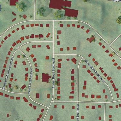 Close-up of the map of Thomasville Heights, Georgia print showing street and building detail