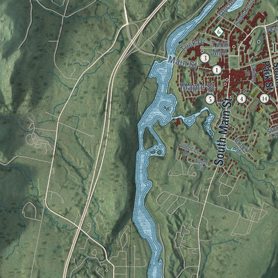 Close-up of the map of Hanover, New Hampshire print showing street and building detail