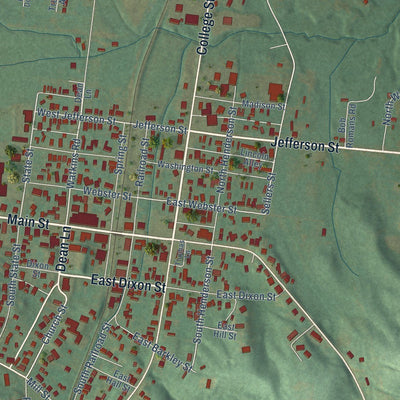 Close-up of the map of Sebree, Kentucky print showing street and building detail