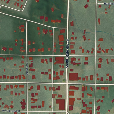 Close-up of the map of Green Springs, Ohio print showing street and building detail