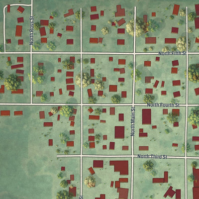 Close-up of the map of Bricelyn, Minnesota print showing street and building detail