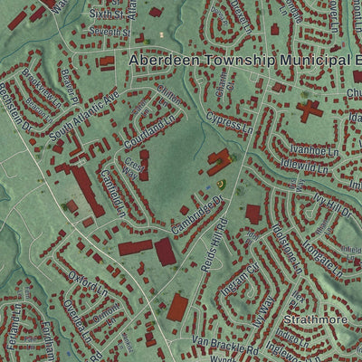 Close-up of the map of Aberdeen, New Jersey print showing street and building detail